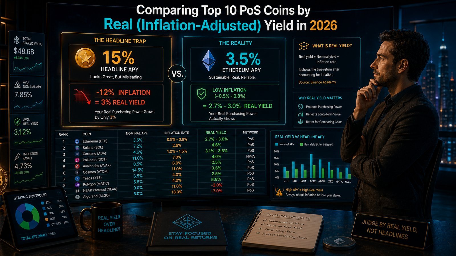 Comparing Top 10 PoS Coins by Real (Inflation-Adjusted) Yield in 2026