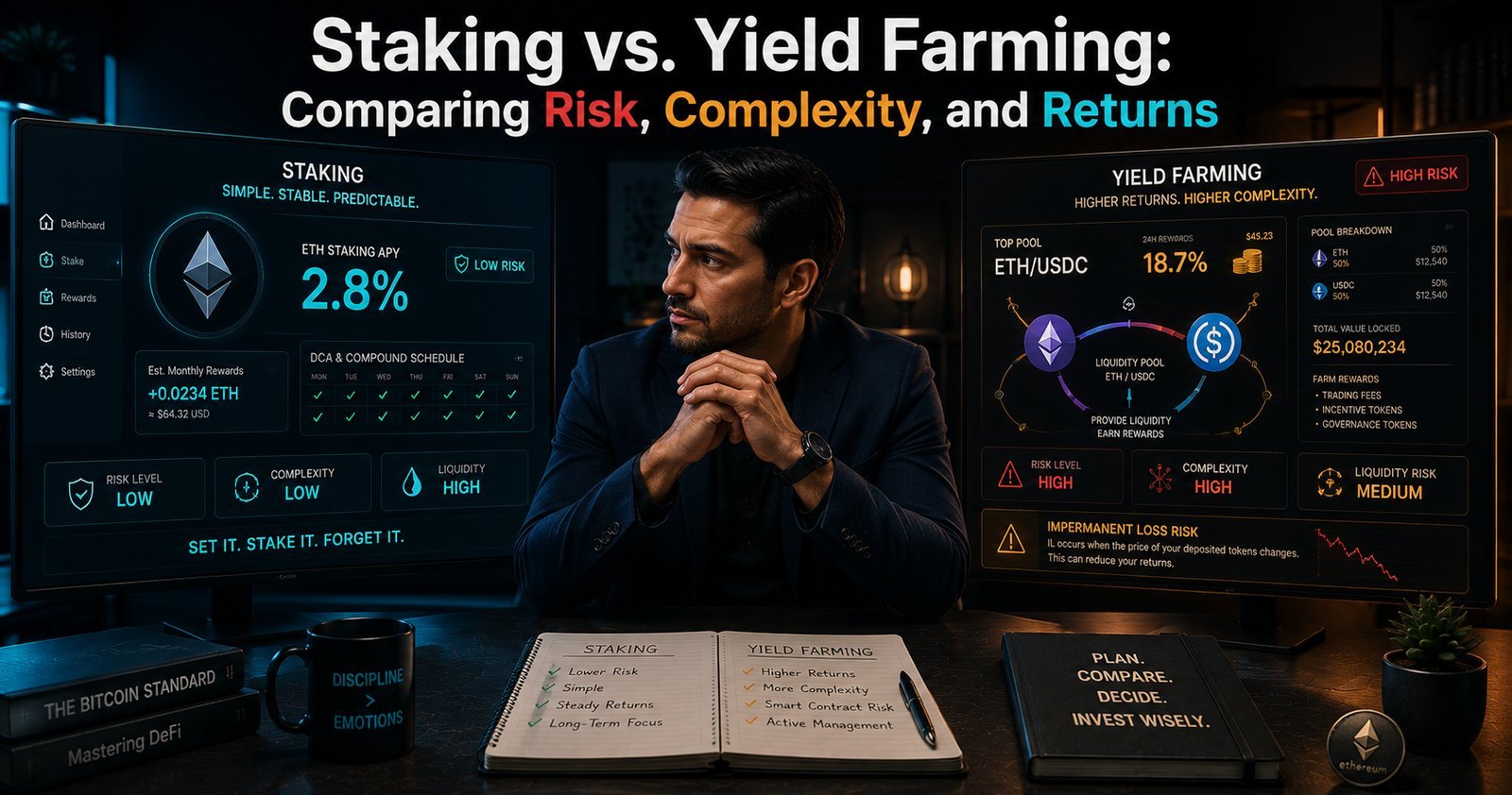 Staking vs Yield Farming: Comparing Risk Complexity and Returns
