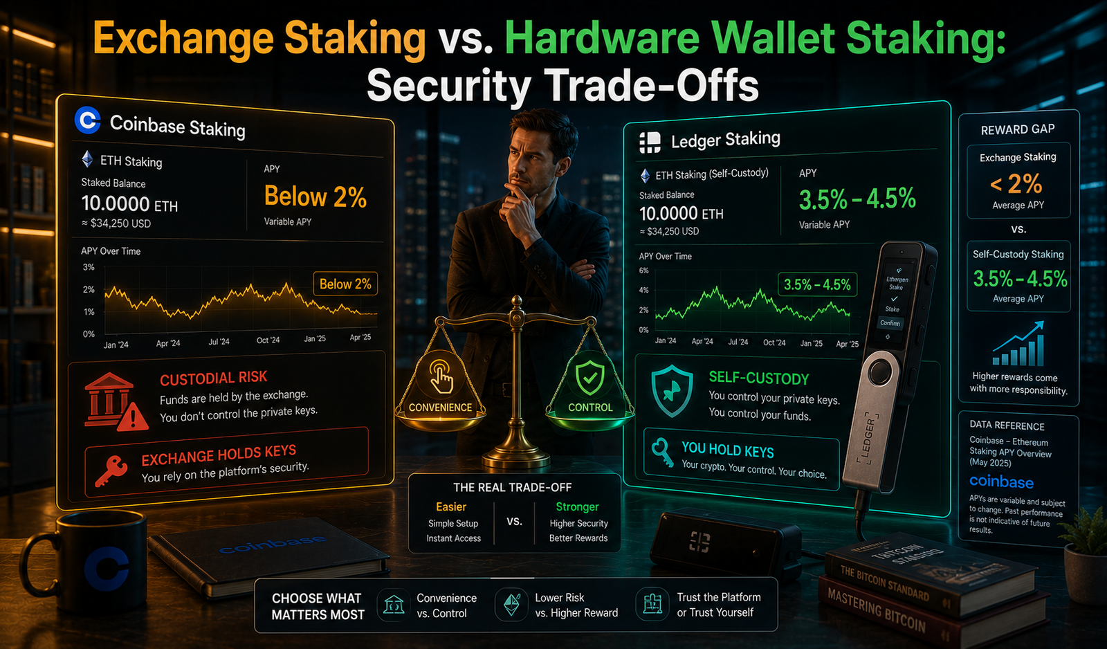 Comparison of exchange staking versus hardware wallet staking security trade-offs