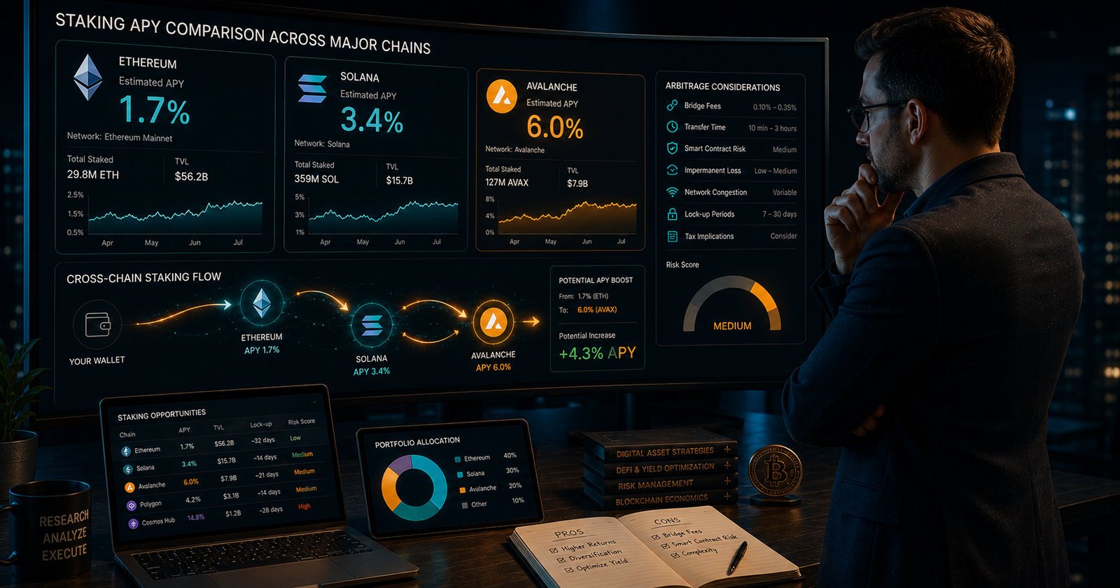 Staking arbitrage APY comparison across Ethereum, Solana, and other chains